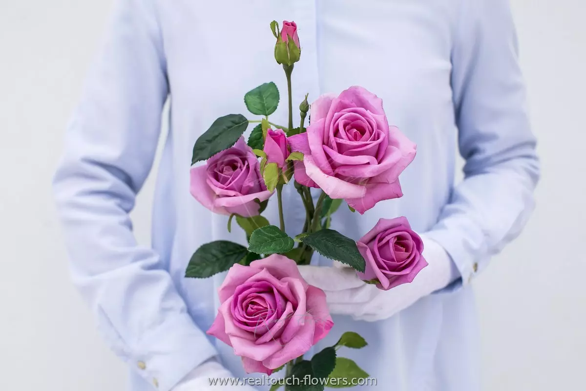 Real Touch Open Rose (2 stems) - Lilac