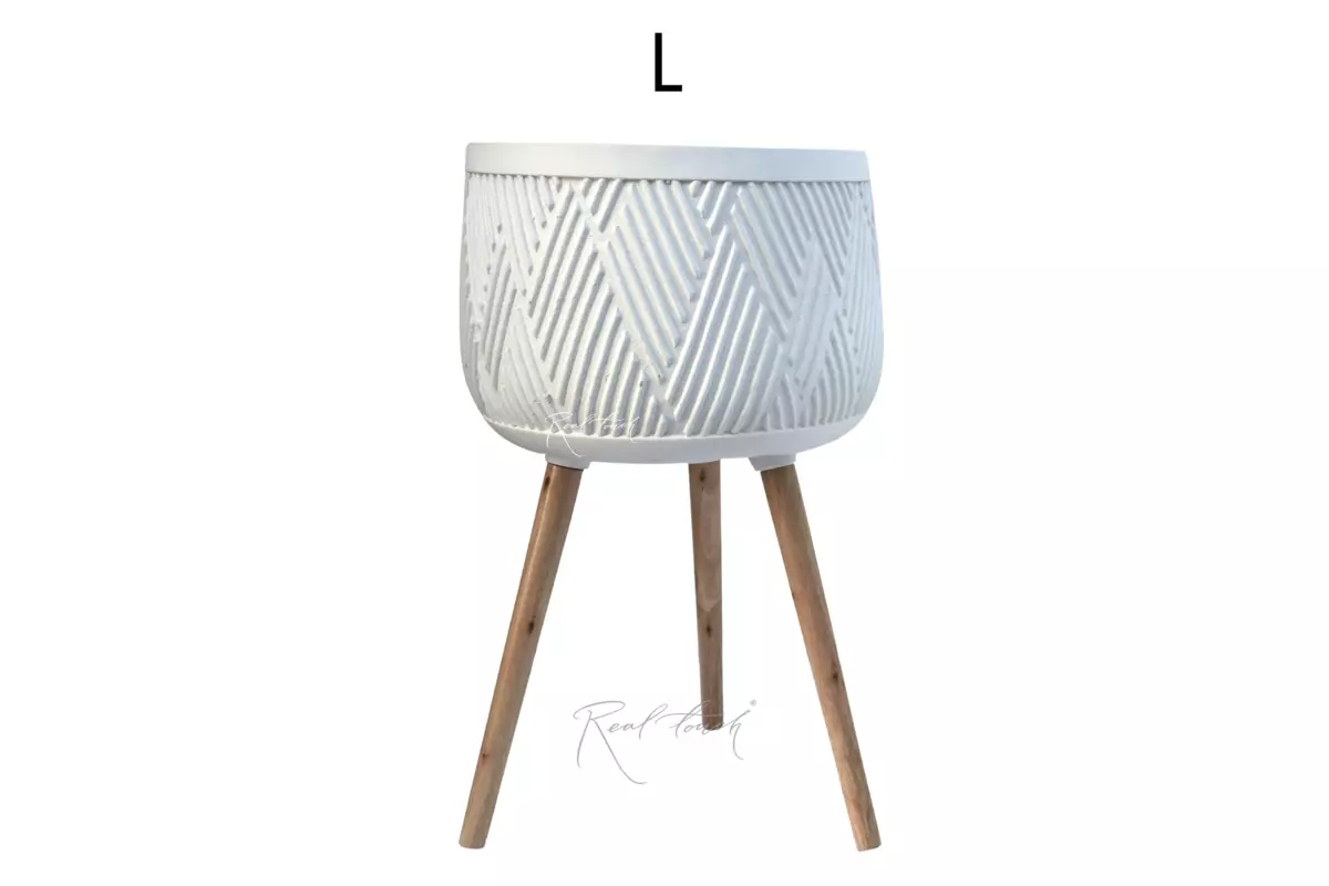 Planter Real Touch bowl with legs (L) - white
