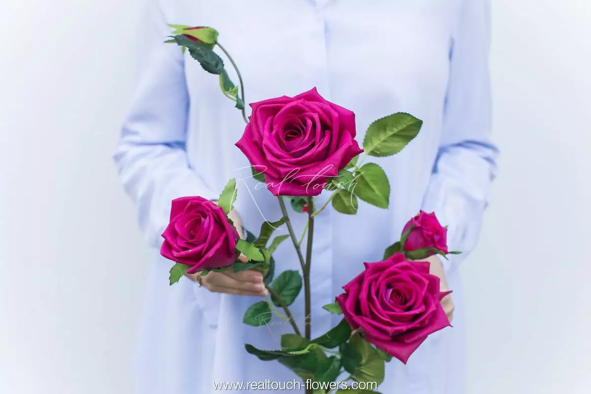 Real Touch Open Rose 3+2 - burgundy 