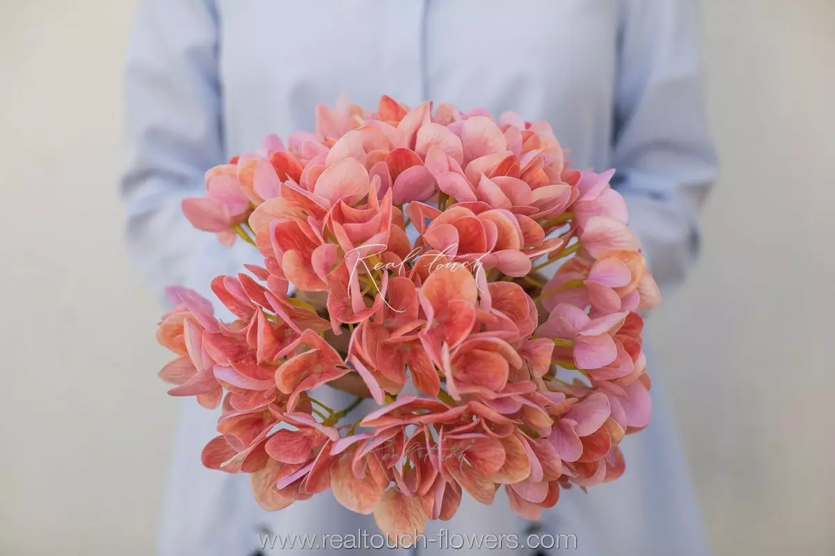 Real Touch Hydrangea Flower XL (without stem) - Coral