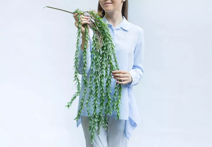 Artificial hanging plant with serrated leaves  - green