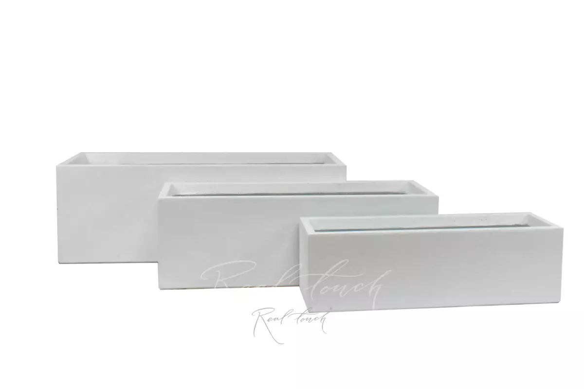 Planter Real Touch Plain rectangular low (L) - white