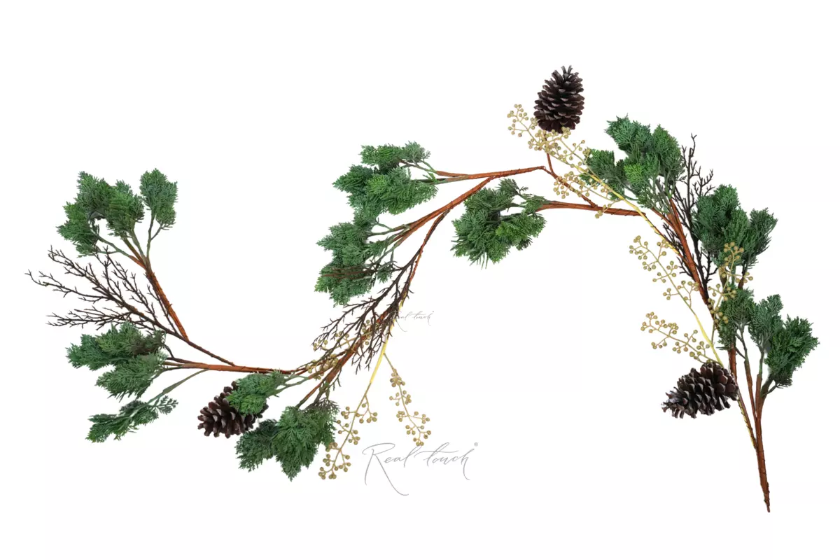 Juniper garland with pine cones - blue green