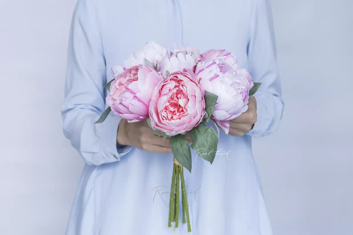 Bouquet of peonies textile - white pink 