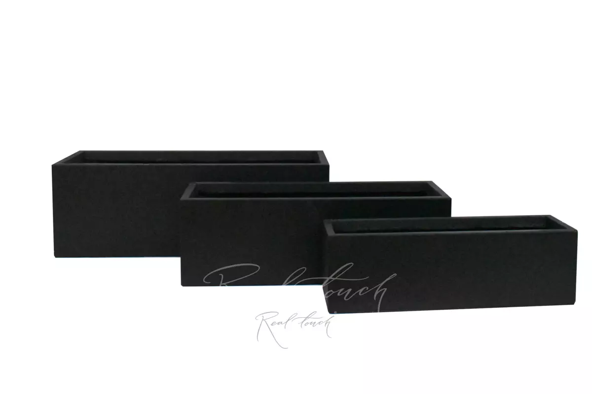 Planter Real Touch Plain rectangular low (M) - Black