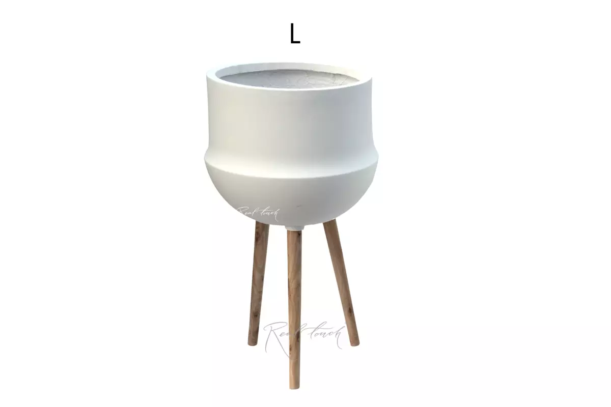 Planter Real Touch cast iron with legs (L) - white