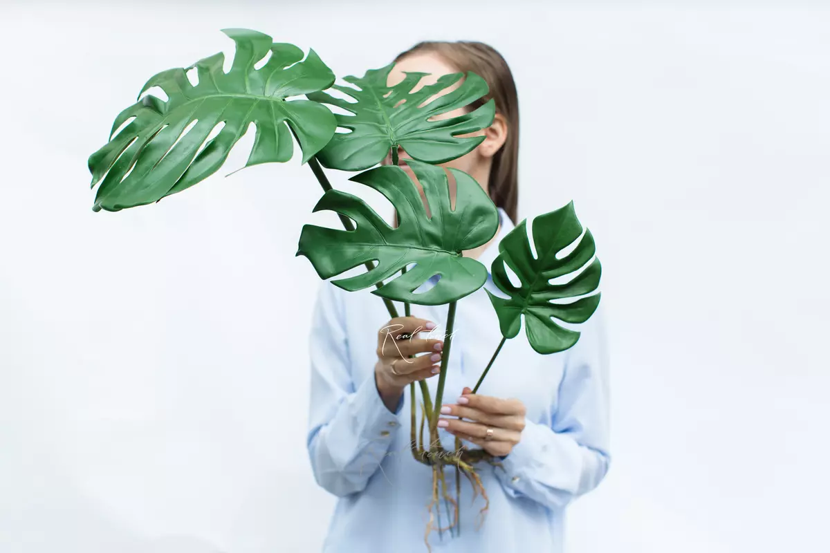 Artificial Monstera bush with 4 leaves and roots - green Artificial Monstera bush with 4 leaves and roots - green