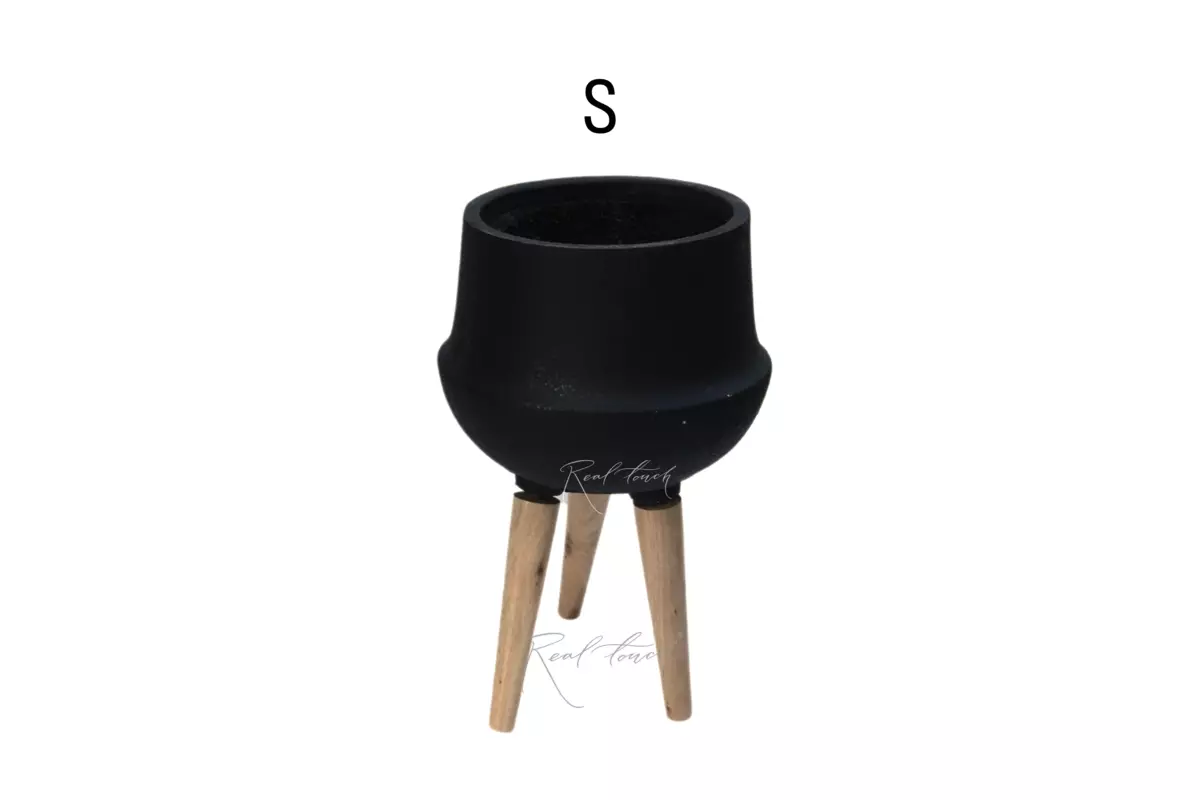 Planter Real Touch cast iron with legs (S) - Black