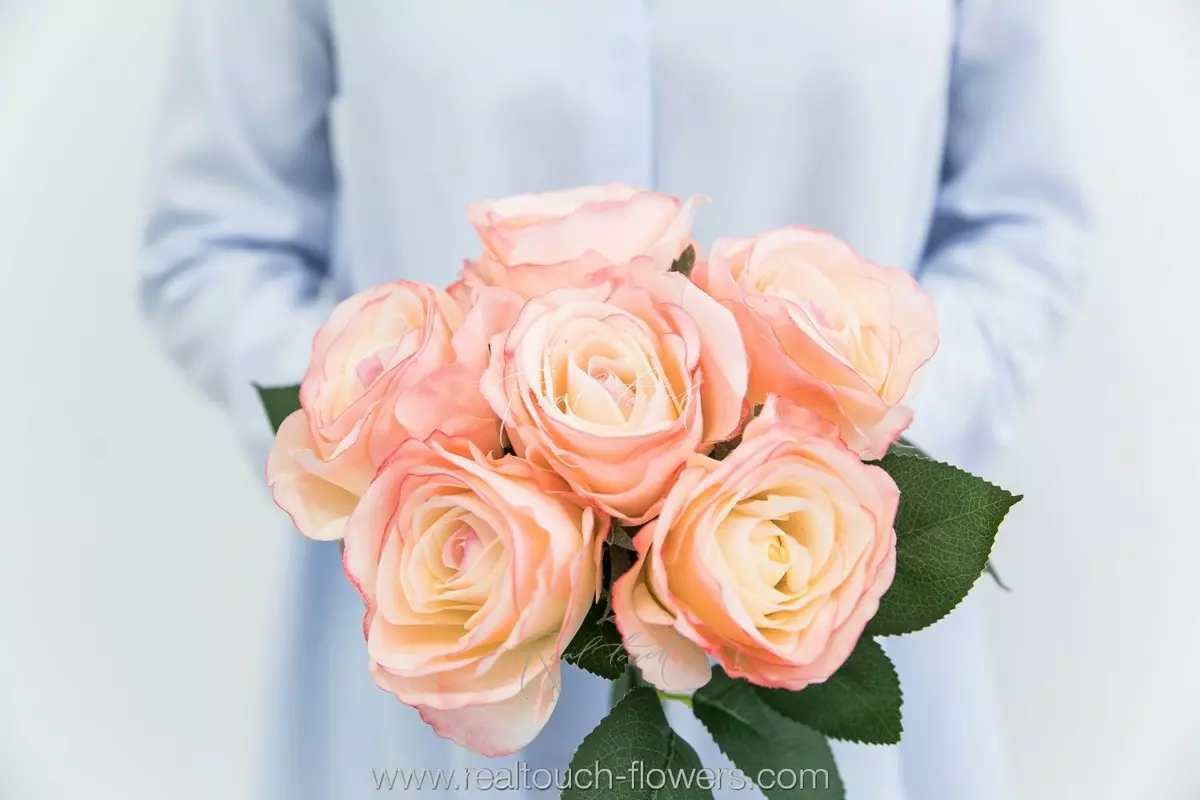 Real Touch Rose Bouquet Esperance (6 flowers) - peach pink
