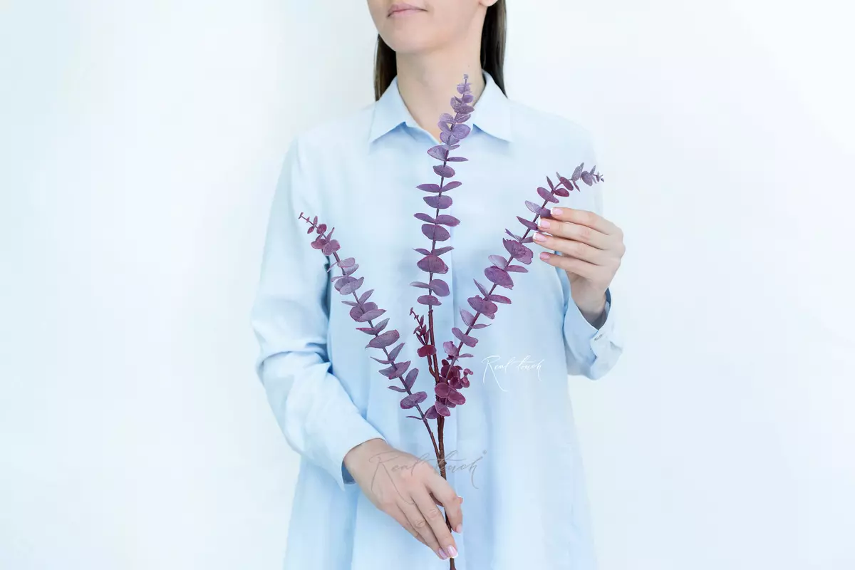 Real Touch Baby Blue Eucalyptus branch - red