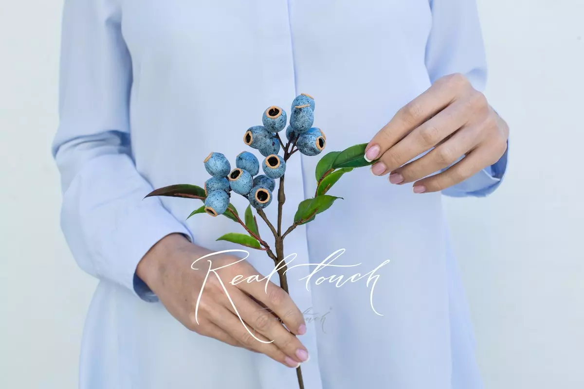 Artificial Eucalyptus branch with fruits  - blue