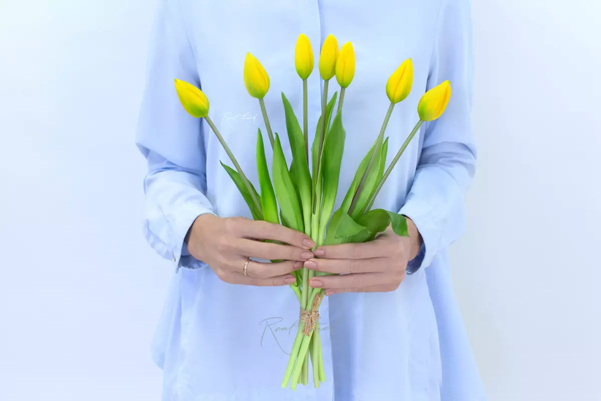 Bouquet of closed tulips 4 + 3 - yellow