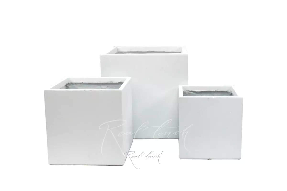 Planter Real Touch Plain Cube (M) - white